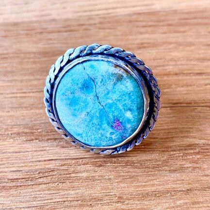 Bague en argent 925, ronde avec une pierre en zoisite rubis